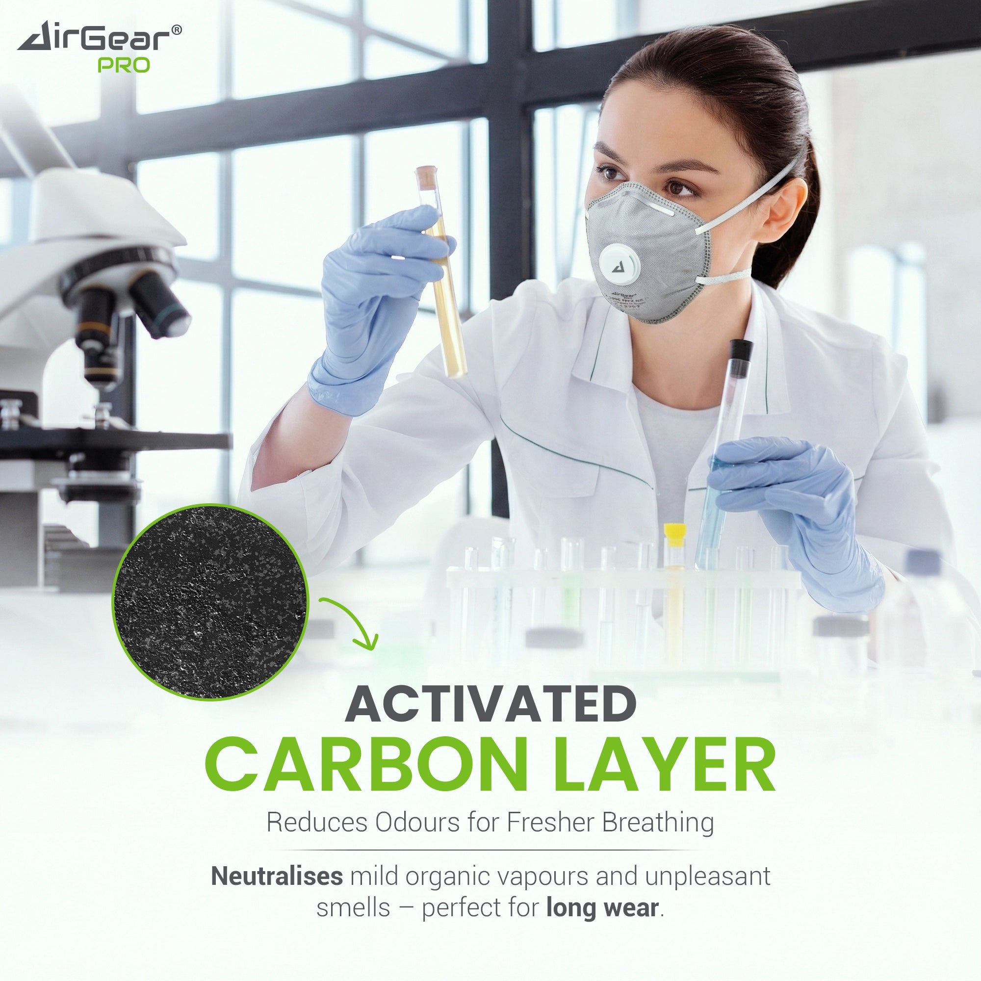 AirGearPro D100C FFP2 Disposable Respirator Mask - CE 2797 Certified, Cool-Flow Valve, Activated Carbon