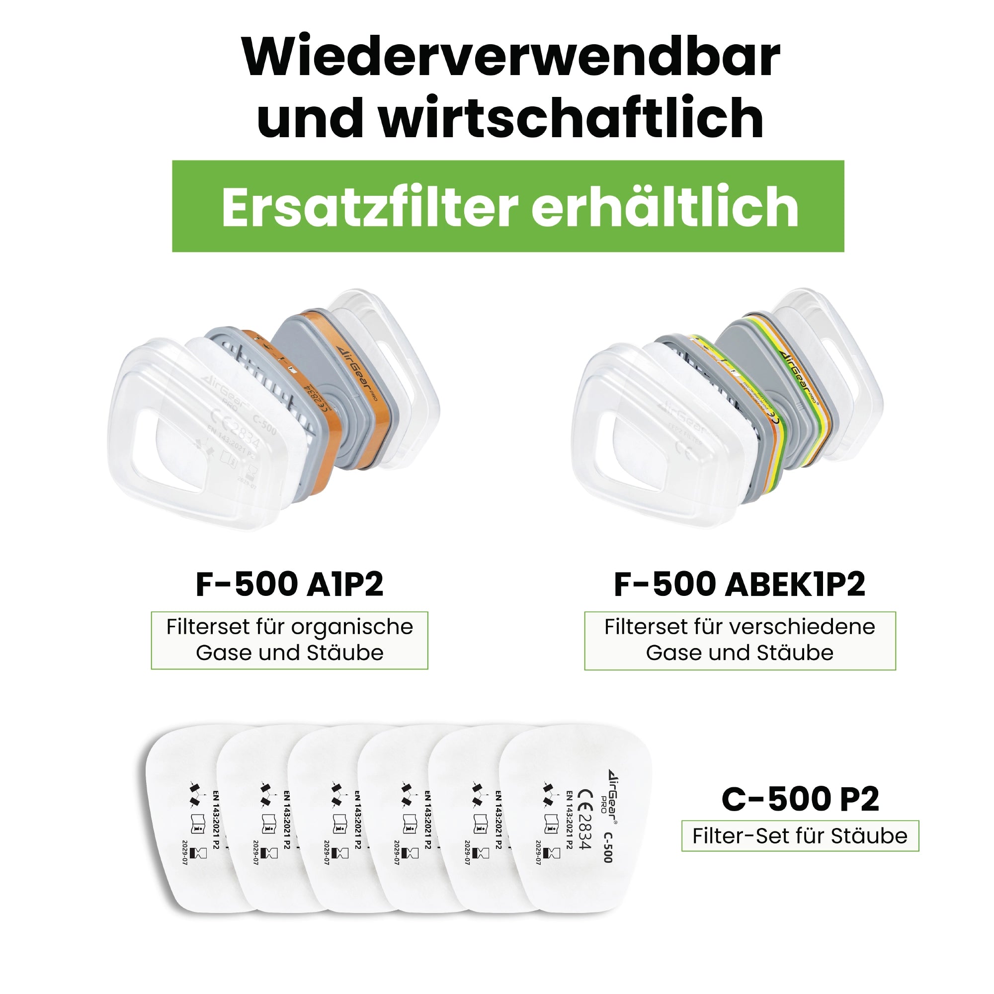G-500 Atemschutzmaske / Gasmaske mit A1P2-Filtern und Schutzbrille