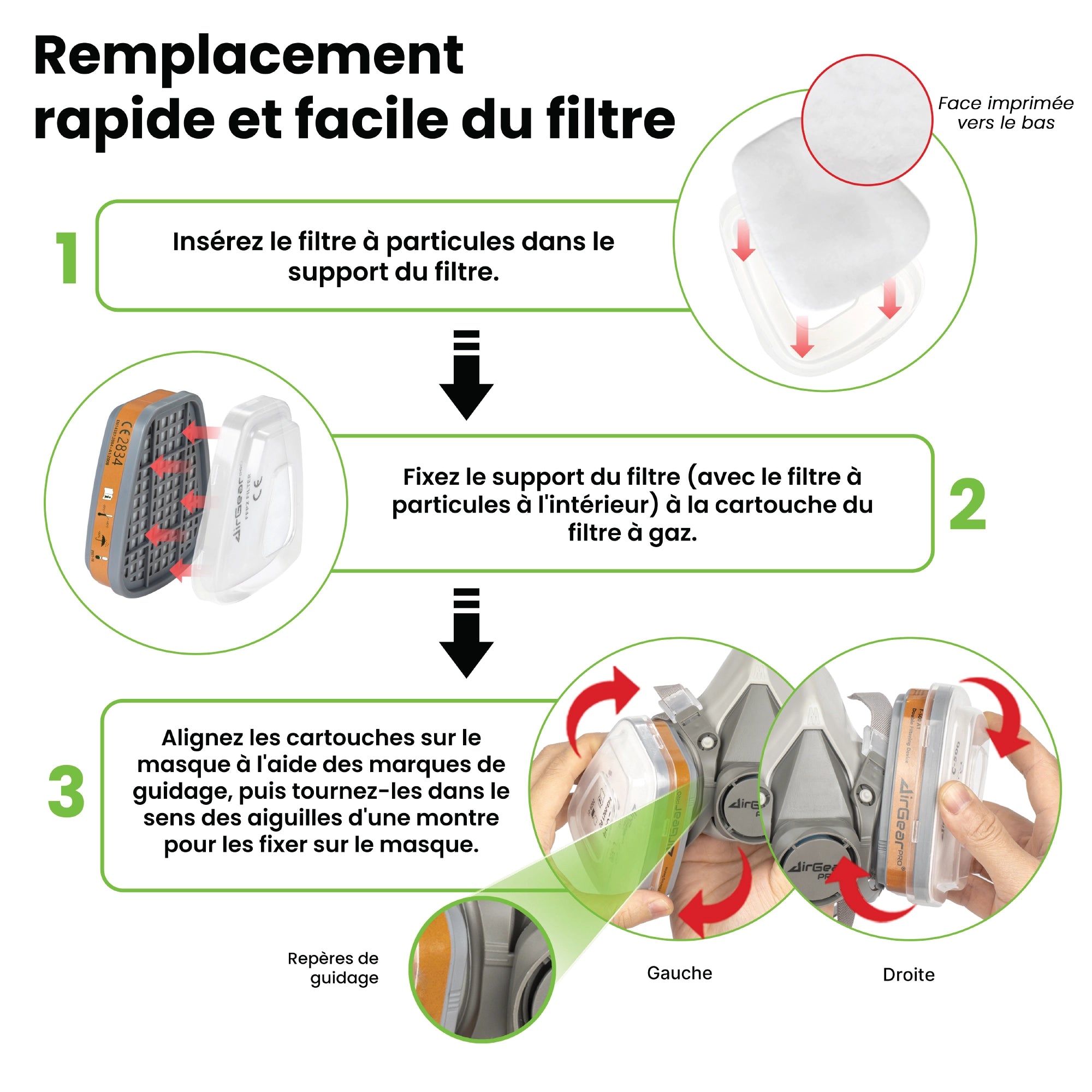 Masque à Gaz Réutilisable G-500 avec Filtres A1P2 et Lunettes de Protection