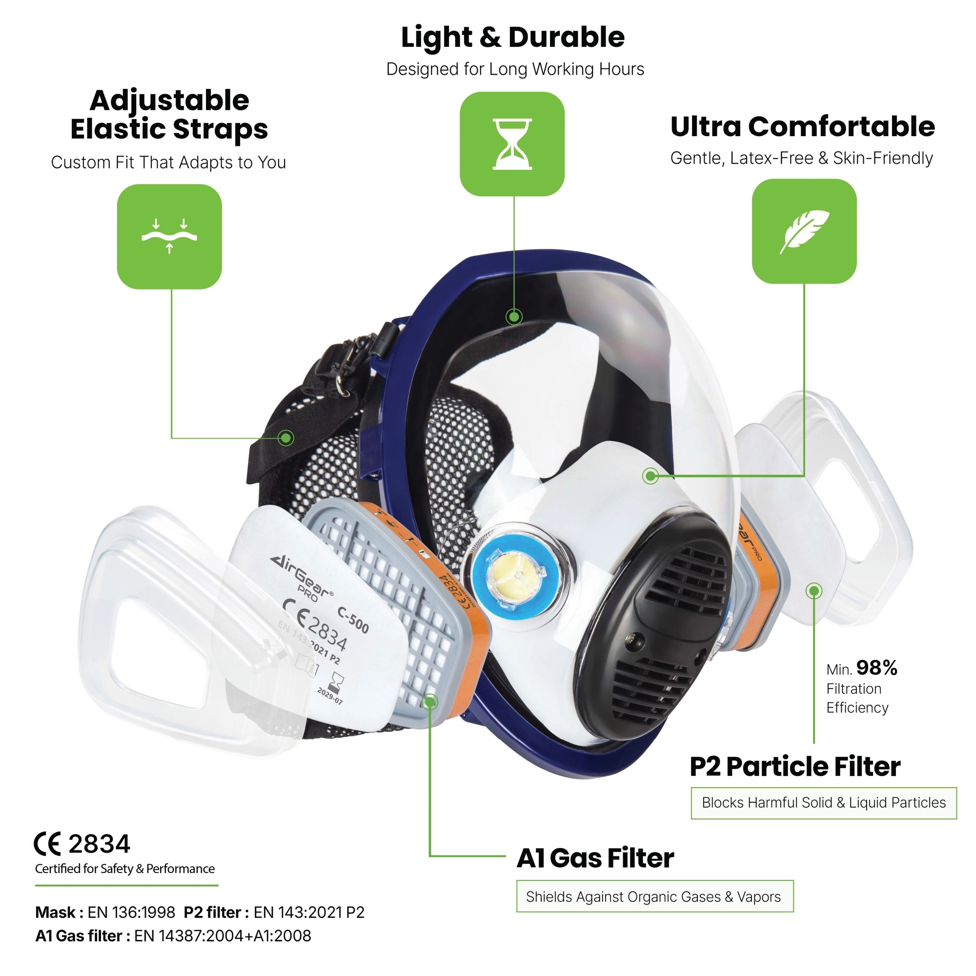 G-750 Full Face Respirator Mask with A1P2 Filters