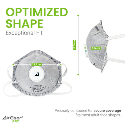 AirGearPro D100C FFP2 Disposable Respirator Mask - CE 2797 Certified, Cool-Flow Valve, Activated Carbon