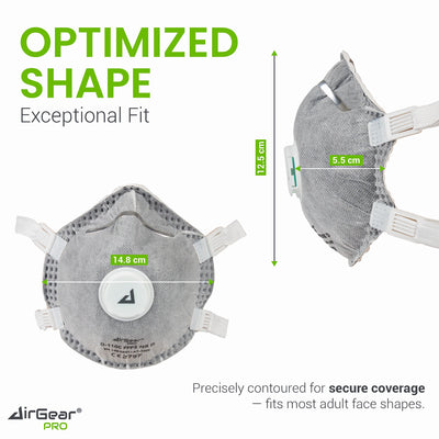 AirGearPro D110C FFP3 Disposable Respirator Mask - CE 2797 Certified, Exhalation Valve, Activated Carbon