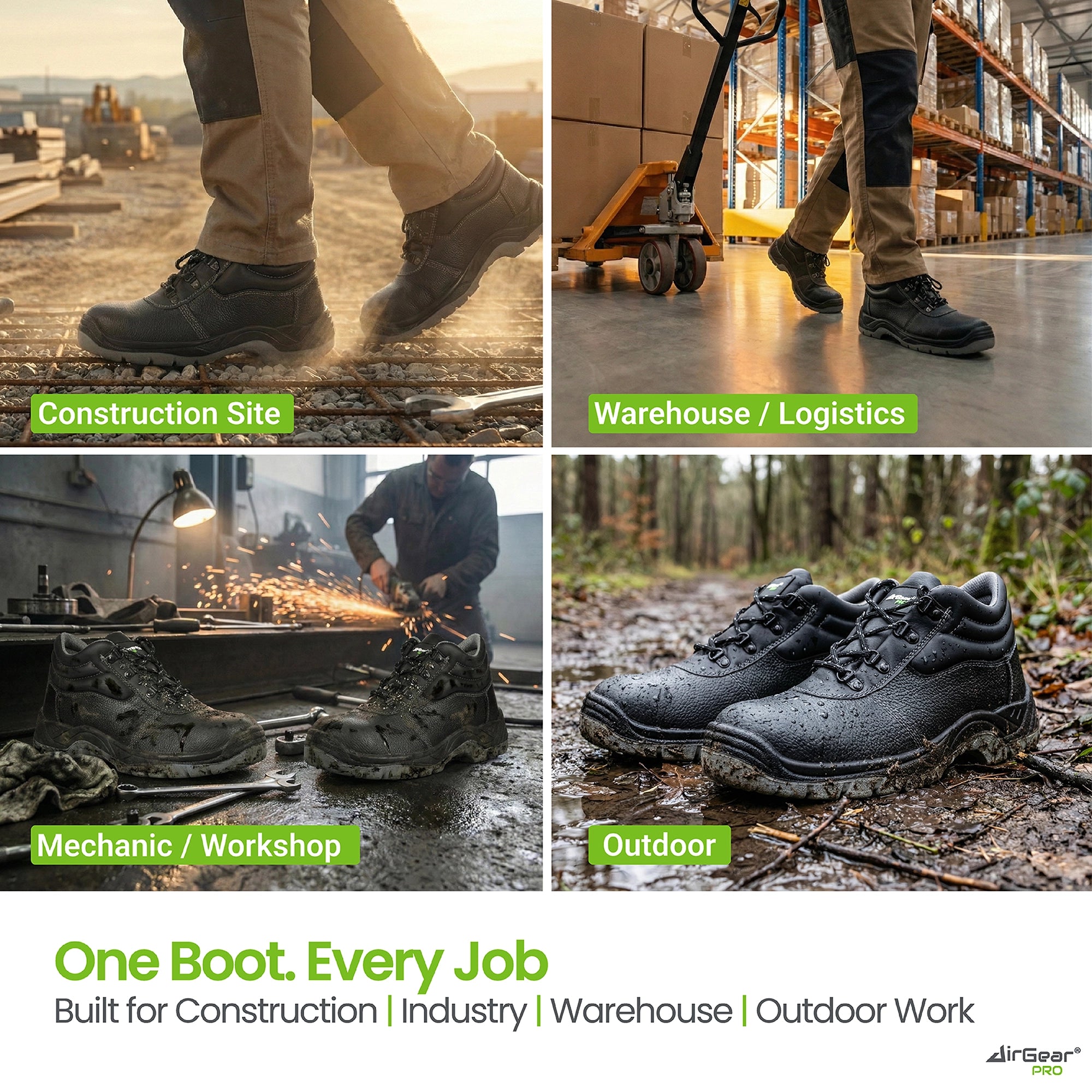 AirGearPro Defender S3 SR Safety Shoes - Steel Toe, Anti-Puncture, Slip-Resistant, Waterproof Leather