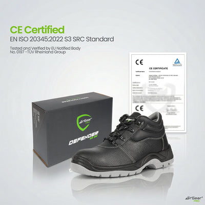 AirGearPro Defender S3 SR Safety Shoes - Steel Toe, Anti-Puncture, Slip-Resistant, Waterproof Leather