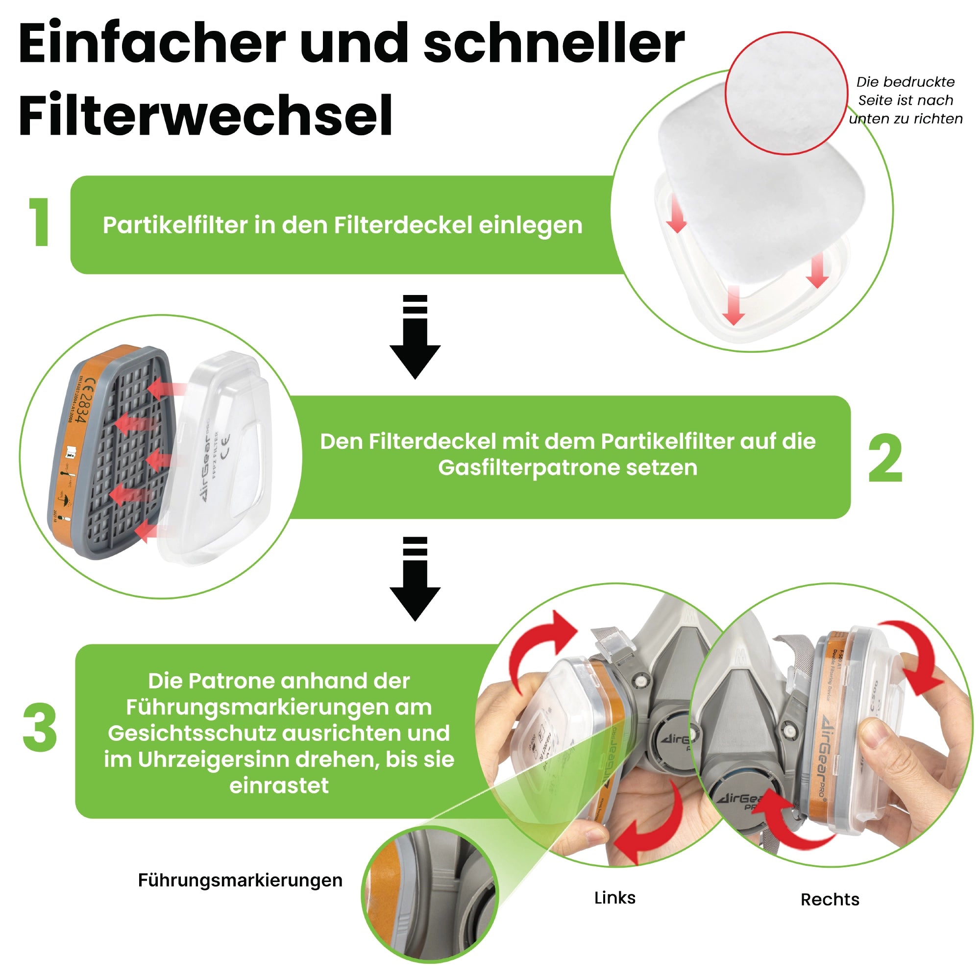 G-500 Atemschutzmaske / Gasmaske mit A1P2-Filtern und Schutzbrille