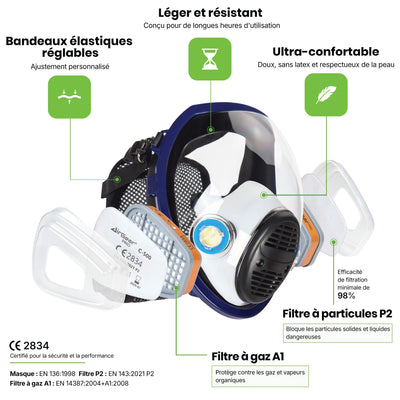 Masque de Protection Respiratoire Intégral G-750 avec Filtres A1P2
