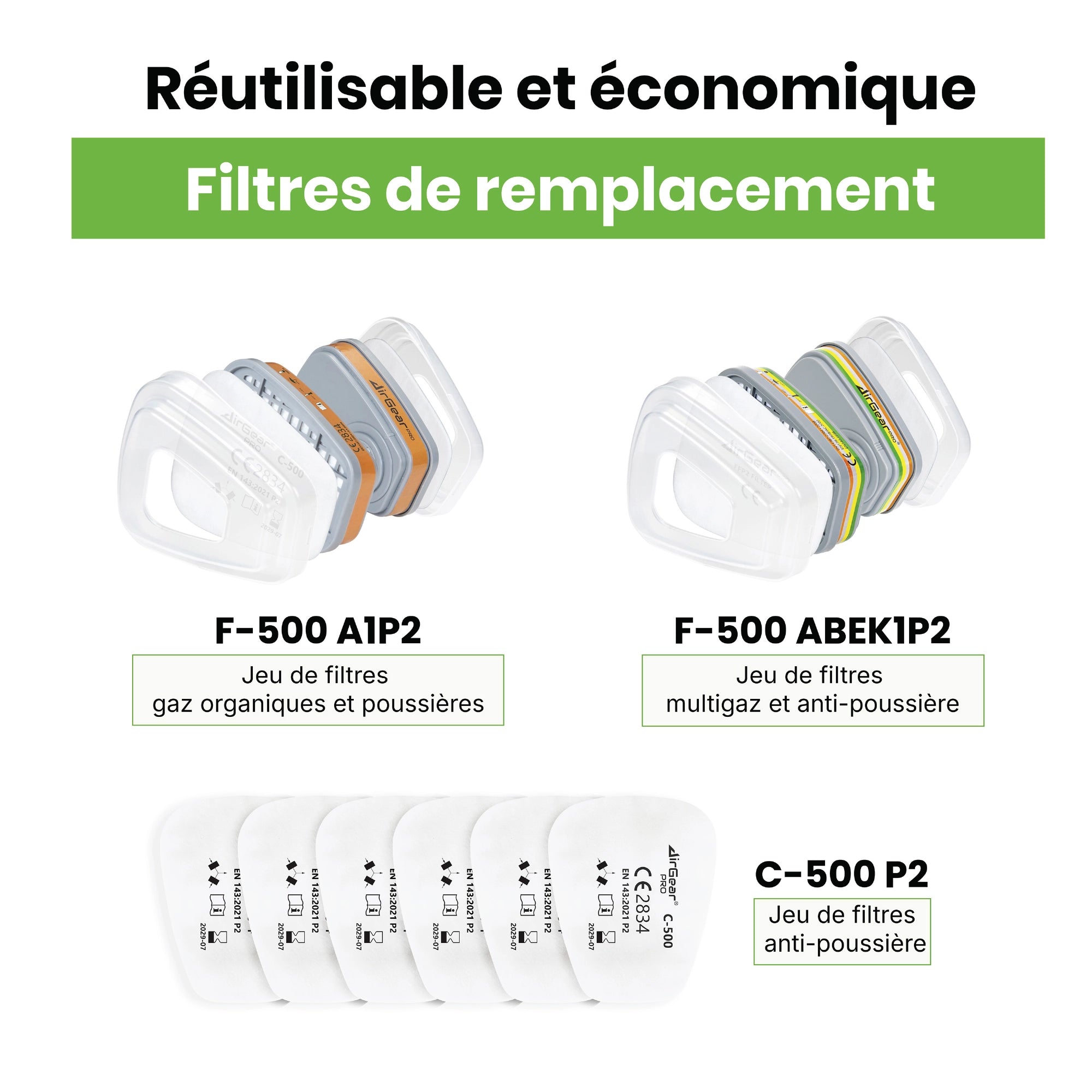 Masque de Protection Respiratoire Intégral G-750 avec Filtres A1P2