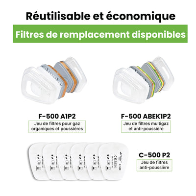Masque M-500 ABEK1-P2 pour Produits Chimiques avec Filtres Multi-Gaz