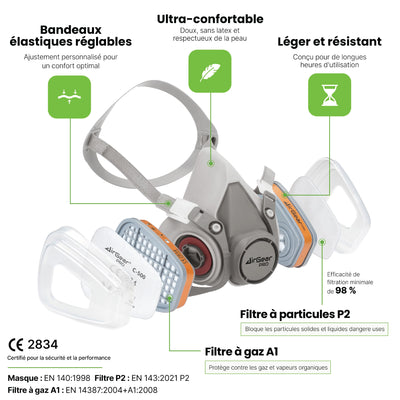Masque Peinture M-500 Réutilisable avec Filtres A1P2