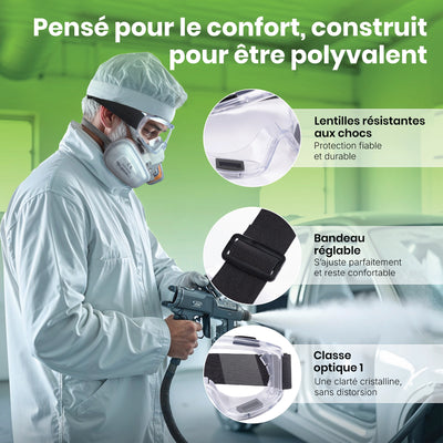 Lunettes de Protection Vision-1000 Anti-Buée - Lot de 2 avec Bouchons d'Oreilles